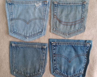 Recycled denim jean Pockets with backings Crafting supply (4 pockets)