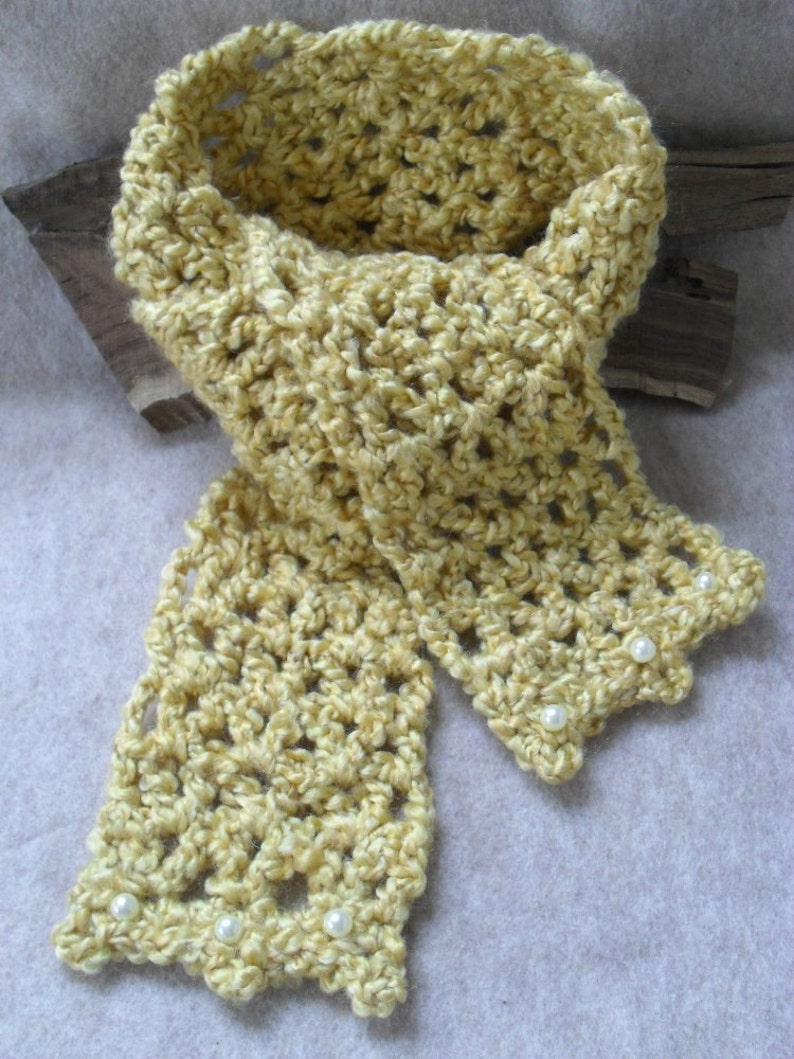 Yellow Spring Scarf Crochet light weight Beaded-ends image 1