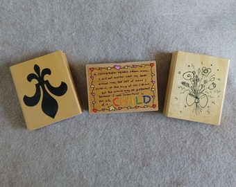 Rubber Stamps: Crest motif, life of a Child quote, flower & bow outline for Scrape-booking, tags, cards