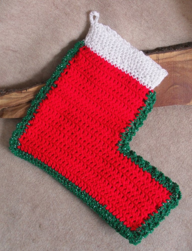 Big Red Christmas Holiday Stocking Green edging White top image 0