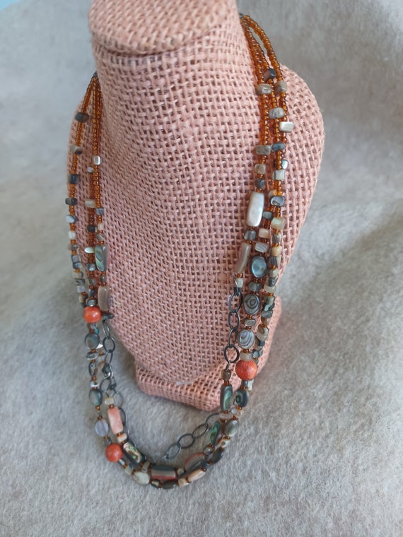 Vintage Beaded 3 strand Boho Chain Style Necklace - image 3