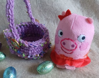 Pink Pig Toy Plush enhanced; w/small purple carry basket