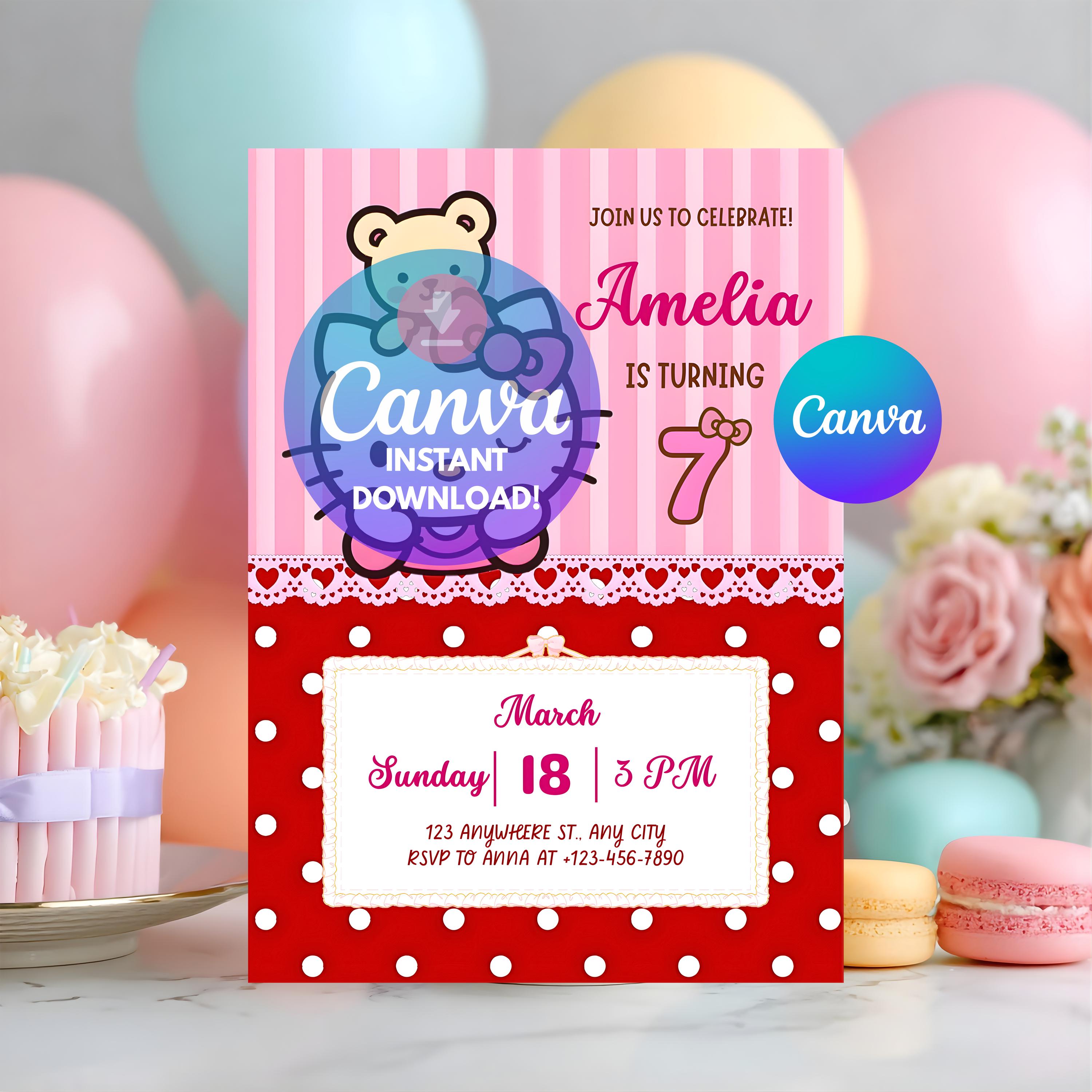 Cat Birthday Invitation, Cute Cat Birthday Invite, Printable Birthday - View #8