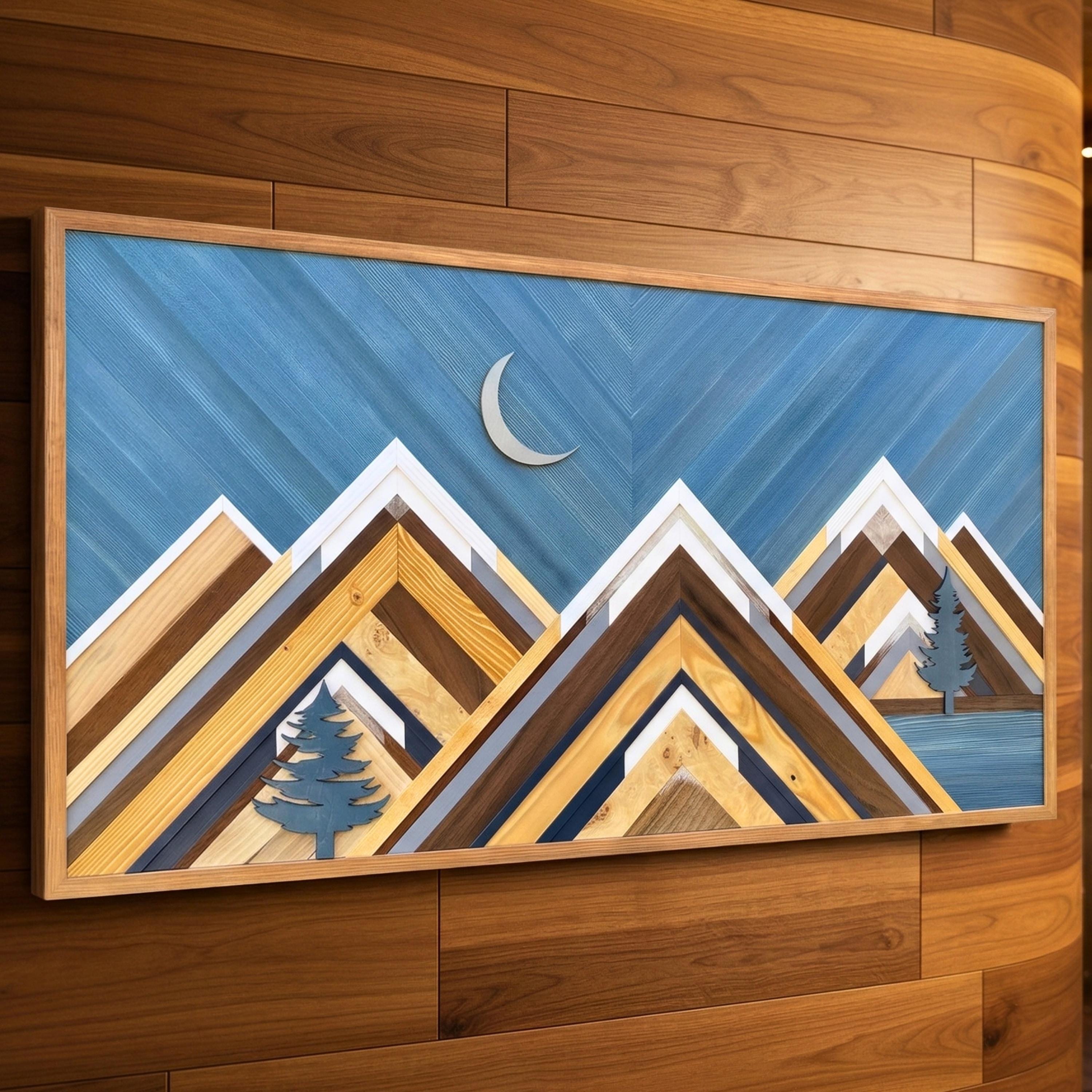 Handmade Wooden Mountain Wall Art With Shelf: Rustic Chalet Decor - Etsy