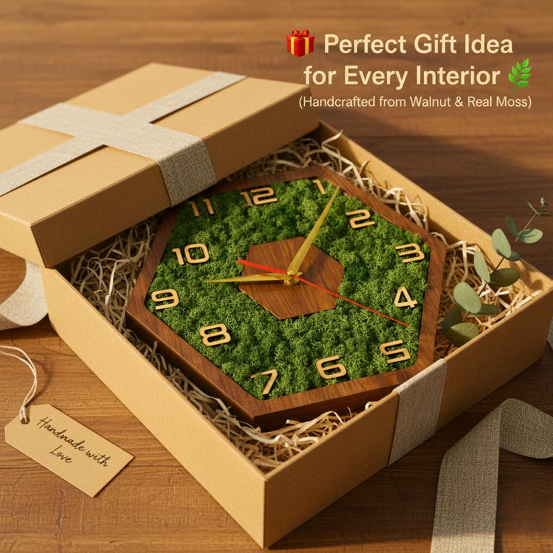 Hexagon Moss Wall Clock Handmade 3D Wood Home Decor Sculpture - Etsy