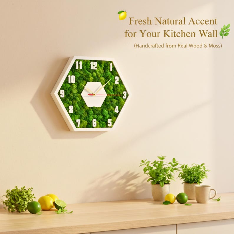 Hexagon Moss Wall Clock Handmade 3D Wood Home Decor Sculpture - Etsy