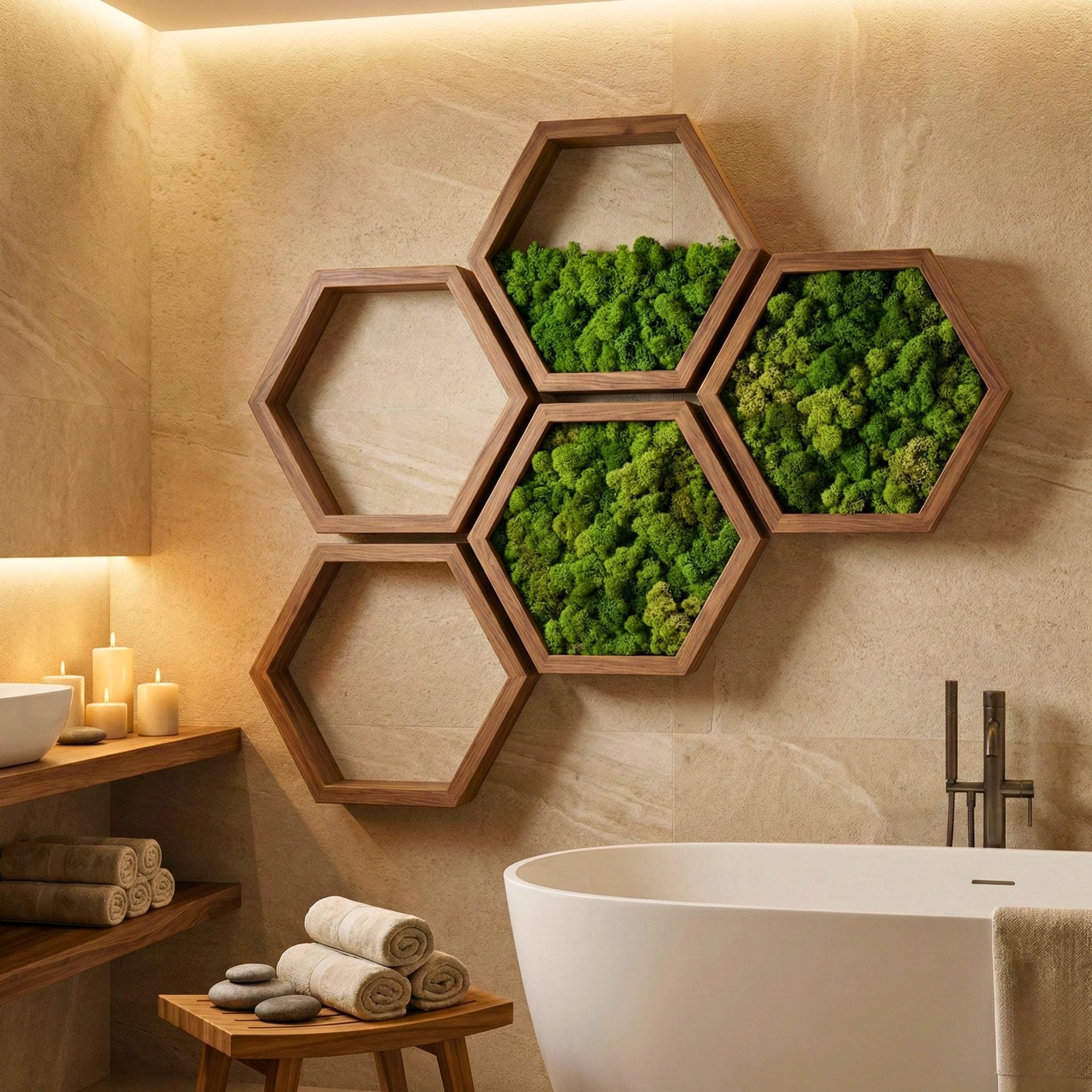 Hexagon Moss Wall Art Handmade 3D Wood Home Decor Sculpture - Etsy