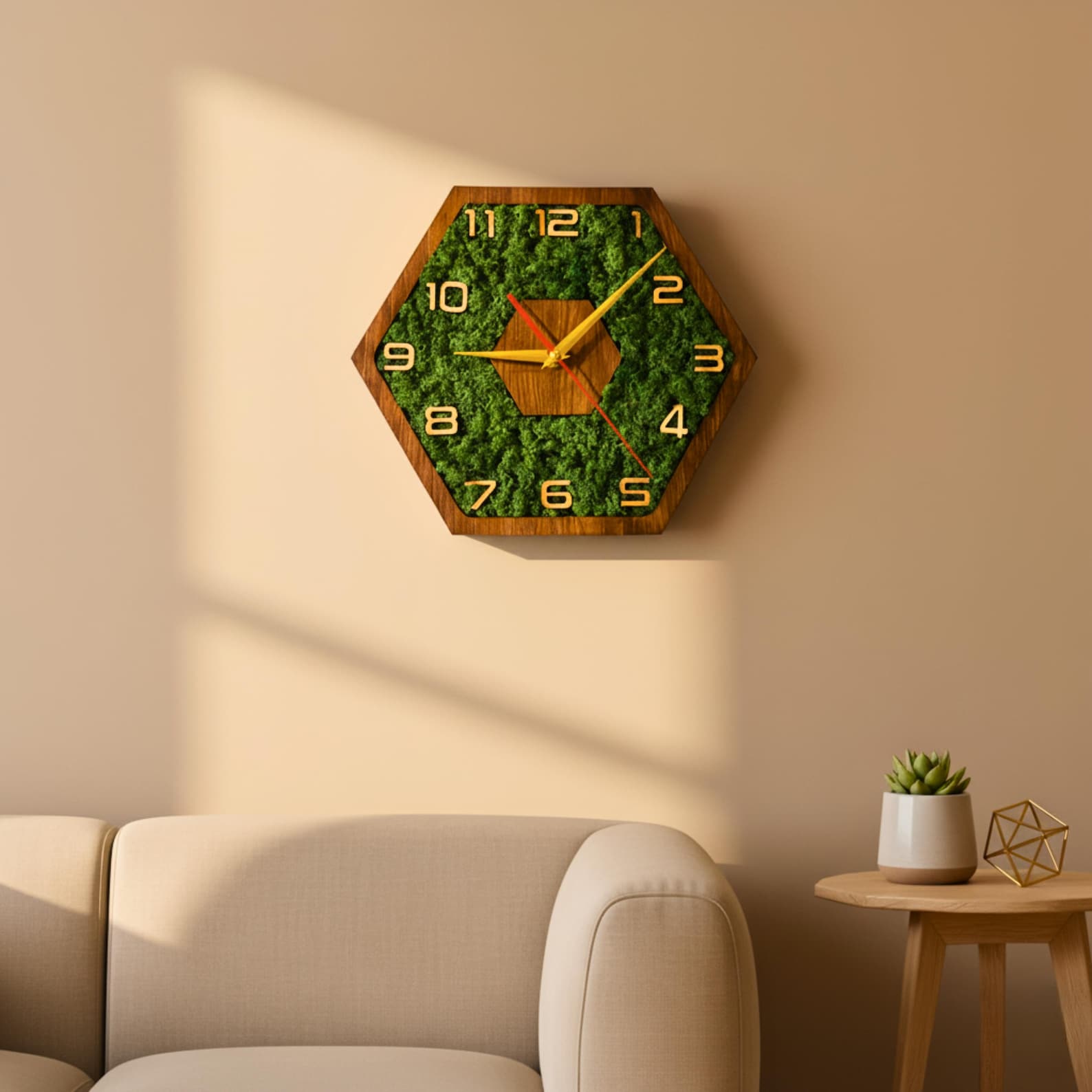 Hexagon Moss Wall Clock Handmade 3D Wood Home Decor Sculpture - Etsy