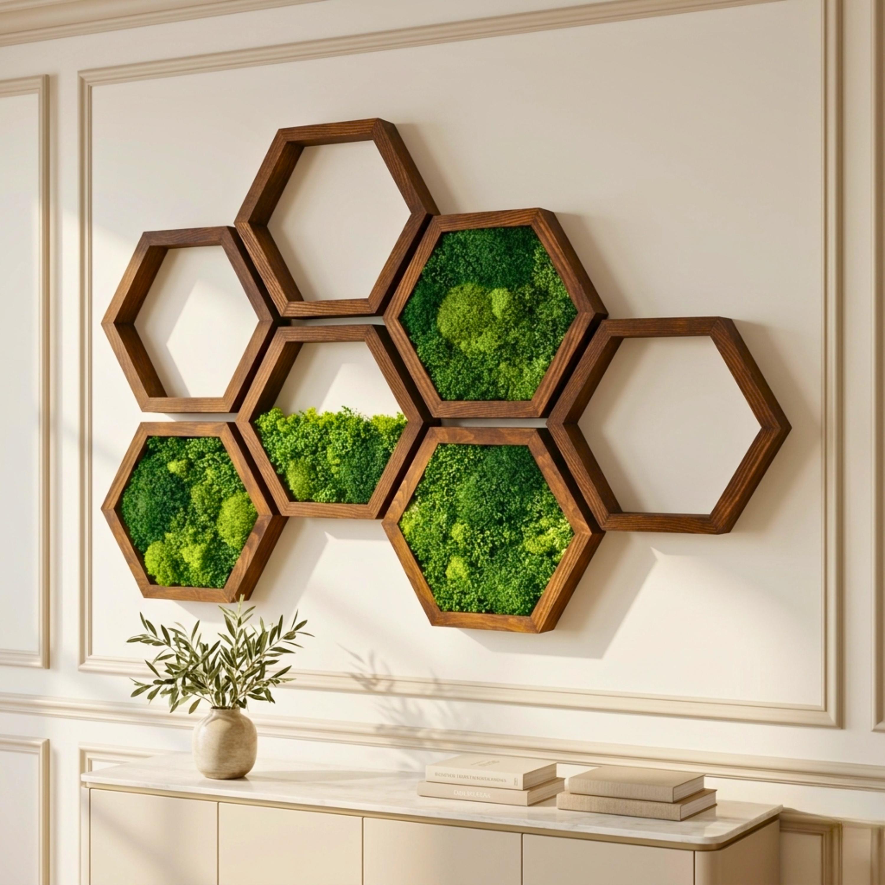 Hexagon Moss Wall Art Handmade 3D Wood Home Decor Sculpture - Etsy
