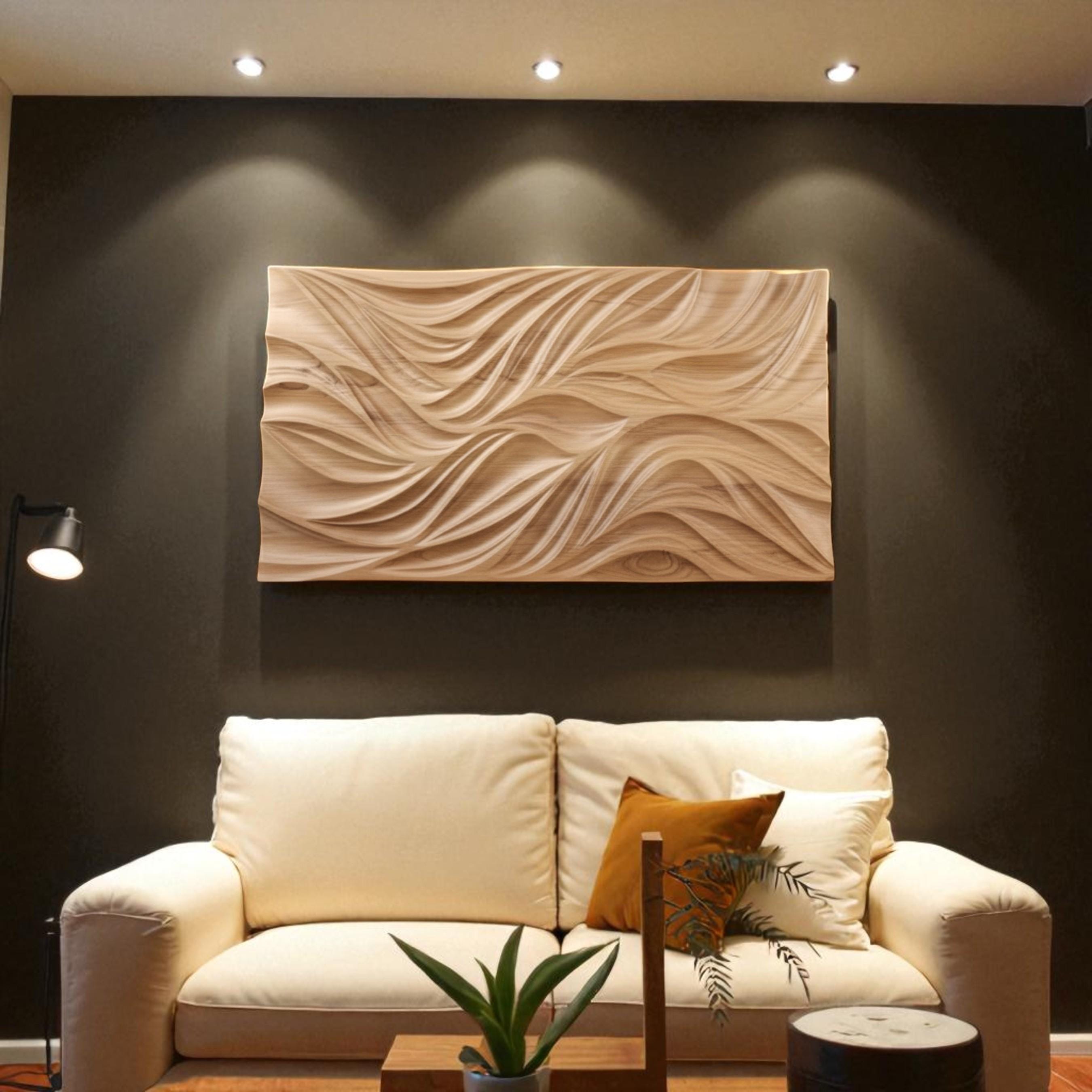 Hand-Carved Ash Wood Wall Art - Modern 3D Sculpture, Acoustic Panel