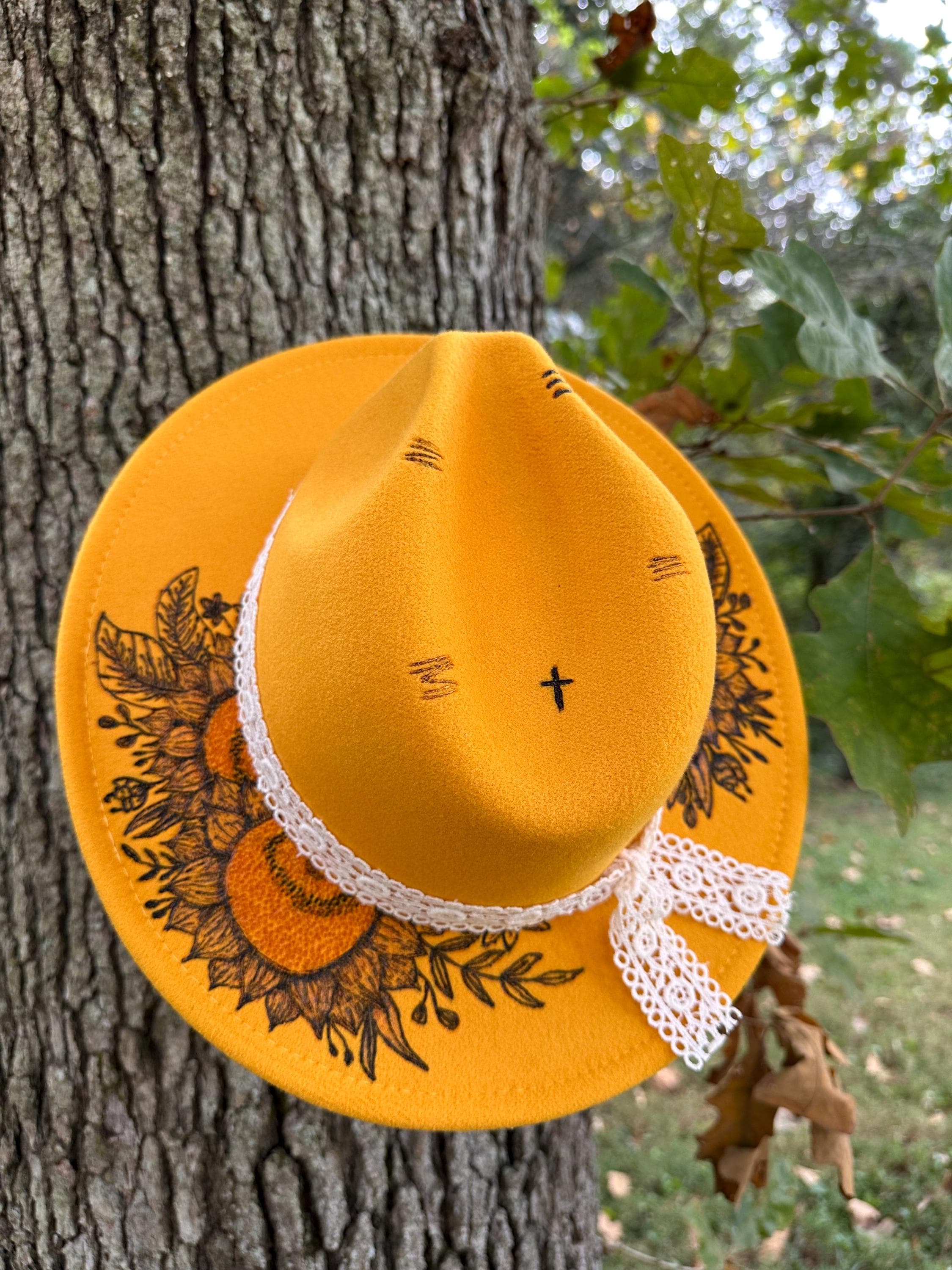 Western Hand Burned Wide Brim Cowboy Hat Yellow Boho Festival Hat On Sale Yellow Cowboy Hat Cost-Effective & Multiple Colors  main image 2
