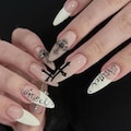 Goth Cross French Tip Nails – Black White Studded Long Square Alt Glam Statement Set product logo