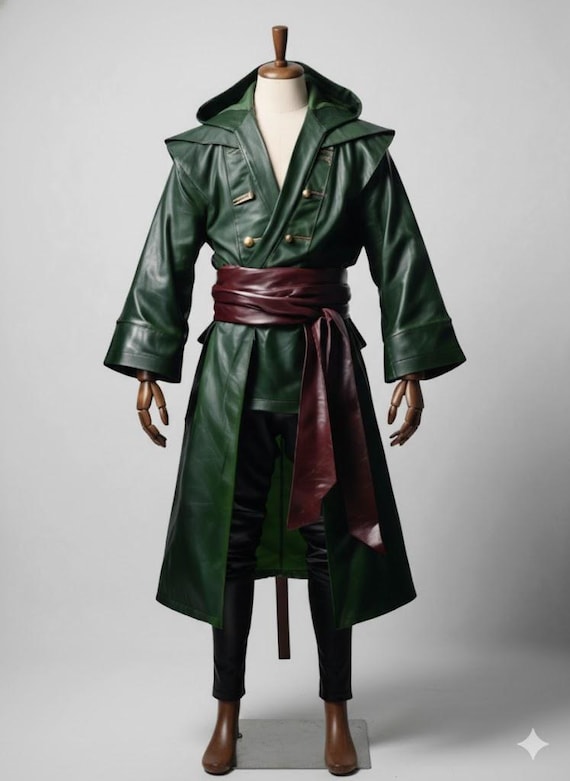 Handmade Green Faux Leather Anime Cloak: Warrior Cosplay Coat