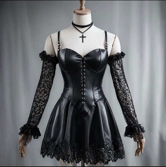 Anime Inspired Gothic Leather Top dark Cosplay Costume  Handmade Faux or Real Leather Crop Top for Fantasy  Gothic Fashion