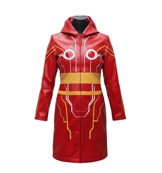 Anime-Inspired Red Cosplay Jacket | Futuristic Pirate Hoodie Coat | Unisex Streetwear | Sci-Fi Costume Gift for Anime Fans