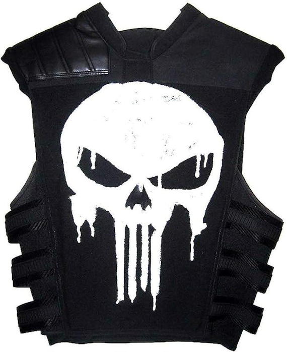 Men’s Punisher Tactical Leather Vest – Skull Armor Biker Cosplay Costume | Superhero Outfit for Halloween