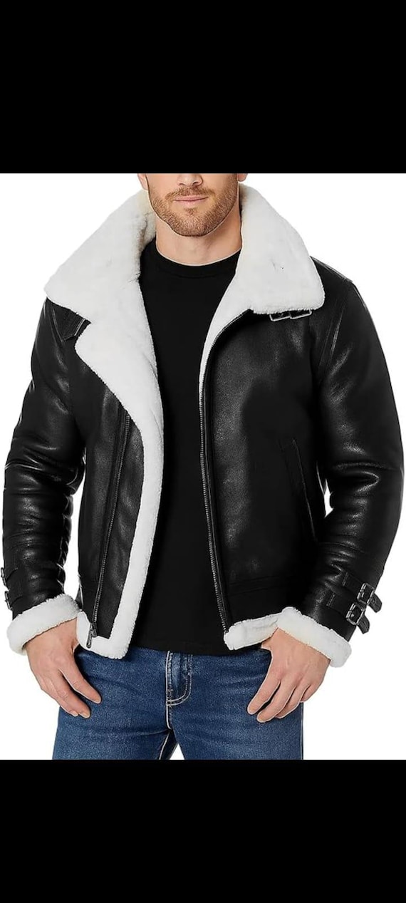 B3 Real Shearling Sheepskin Leather Bomber Flying Pilot Jacket