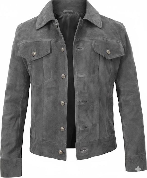Men Genuine Suede Leather Trucker Shirt Jacket – Western Cowboy Motorcycle Style