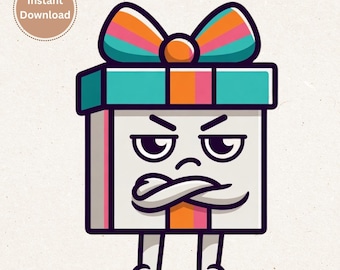 Grumpy Christmas Box PNG | Angry Gift Character | Funny Holiday Sublimation
