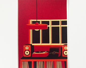 Sérigraphie confortable en vinyle (A4) - Poster pour platine vinyle et tourne-disque - Art mural musique hi-fi, édition limitée