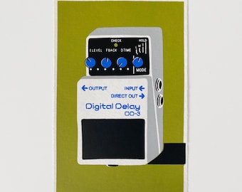 Boss DD-3 Digitales Verzögerungs hinzu Gitarren-Pedal Siebdruck: Handgezogene Musikkunst