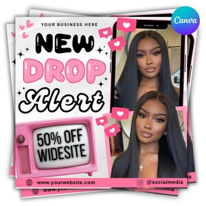 May include: A promotional graphic with a pink and white color scheme. The text "NEW DROP Alert" is prominently displayed. A pink television graphic shows "50% OFF WIDESITE". The image includes two portraits of a woman with long black hair.