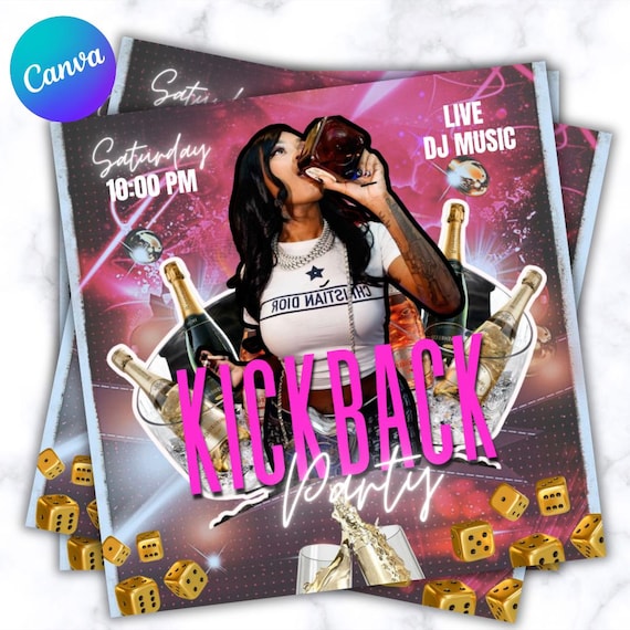 Editable Kickback Party Flyer: Club DJ Event, Canva Template (Instant Download)