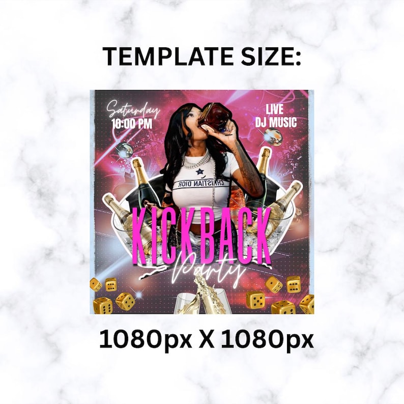 Kickback Party Flyer, Editable Kickback Club Flyer, Club DJ Party Invite, Event Flyer, Social Media Flyer, Canva Template, Instant Download