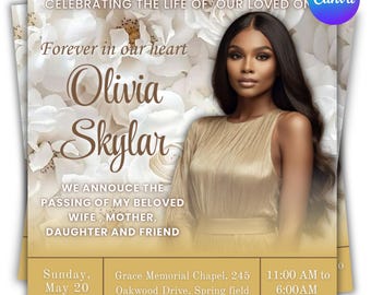 Celebration of Life Template | Floral Funeral Flyer, Memorial Invitation (Canva)