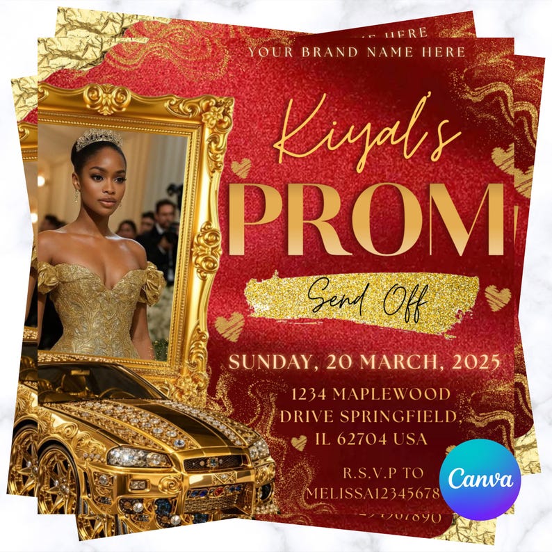 Red Gold Prom Send off Flyer Template, Luxury Event Invitation (canva ...