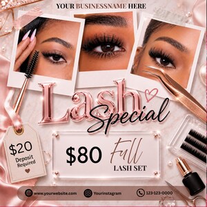 Lash Special Flyer, Lash Tech Template, Editable Lash Booking Flyer Canva, Lash Extension Flyer, Esthetician Instagram Post, Beauty Flyer