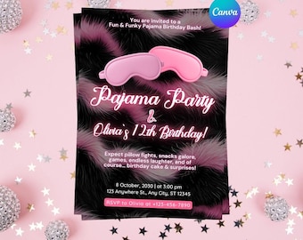 Pajama Party Invitation: Editable Sleepover Birthday Template (Canva)