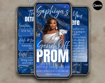 Prom Send Off Invitation, Animated Blue Luxury Canva Template (Digital Download)