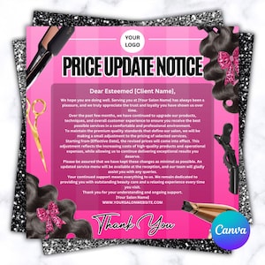 Plantilla editable de aviso de aumento de precio para salones de belleza (Canva)