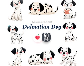 Dalmatian Dog Clipart PNG, Watercolor Dalmatian Puppy Illustration, Spotted Dog PNG