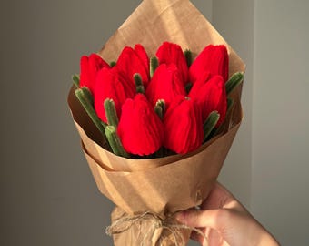 Handgemaakte bloemenboeket pijpreiniger, tulpen, cadeau jubileum, Moederdag, voor haar