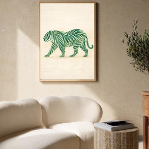Tropical Leopard Leaf Wall Art, Botanical Big Cat Print, Jungle Illustration (Digital Download)