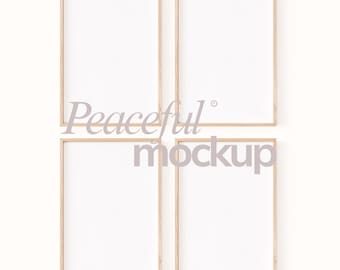 Set of 4 Frames Mockup Din A Ratio: Wall Frame Mockup Set, 4 Thin Wood Frame Template (PSD & JPG)