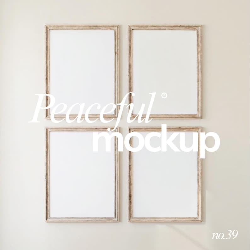 4 Frames Mockup Set: Vintage Frame, Wood Frame, Antique Wall Art Mockup (PSD & JPG)