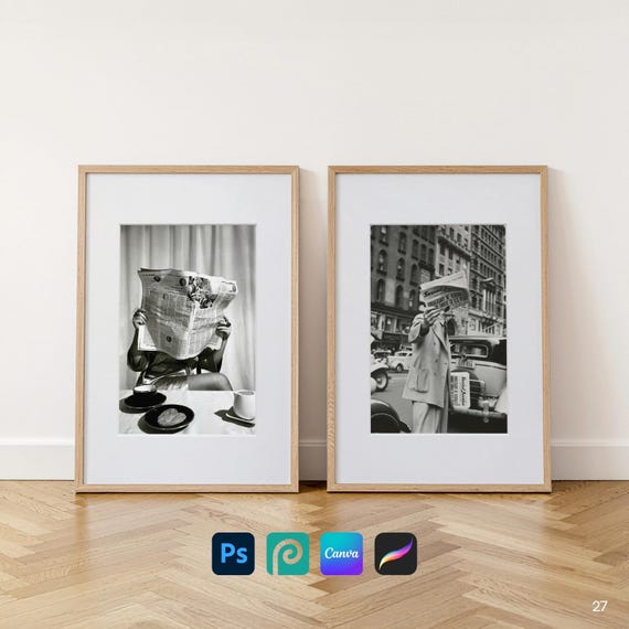 2x3 Ratio 2 Frames Mockup Set: Thin Wooden Frames, Minimal, Premium Quality Mockups (PSD & Canva Template)