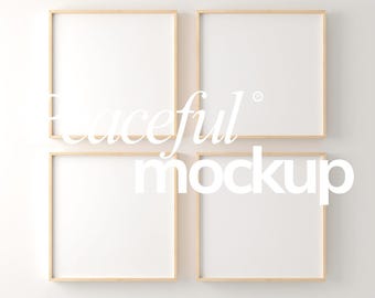 4 Square Wood Frame Mockups: Premium Quality, Galler Wall Mockup, Thin Wood Frames (PSD & JPG)