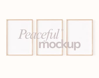 Set of 3 Frame Mockup: Minimal Mockup Poster Set, Thin Wood Frame Template Set (Din A / ISO Ratio)