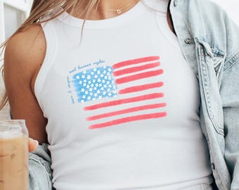 Stars Stripes and Equal Rights Cropped Tank Top - American Flag Patriotic Social Justice Shirt Protest Activist Fitted Crop Top Tanks