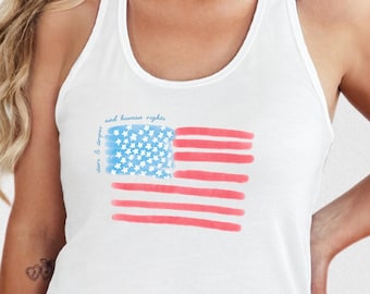 Stars Stripes & Equal Rights Tank Top - American Flag Racerback Tanks Patriotic 4th of July Shirt Subtle FDT Human Rights Activist