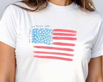 Stars Stripes and Equal Rights Baby Tee - American Flag Tshirt Patriotic Shirt Human Rights Feminist Activist Equality Cropped Fitted  Gift
