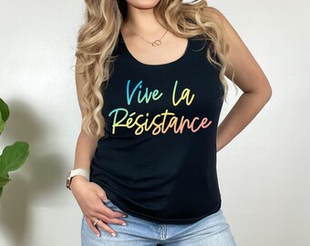 Vive La Resistance PRIDE Tank Top - Rainbow Cropped Tank Gay Lesbian Human Rights Feminist LGBTQ+ Activist Fitted Racerback Tank