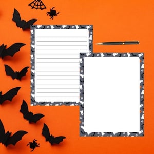 Printable Digital PDF Stationary Halloween Seasonal Fall Bats Ghosts Lined Unlined Instant Download Digital Art