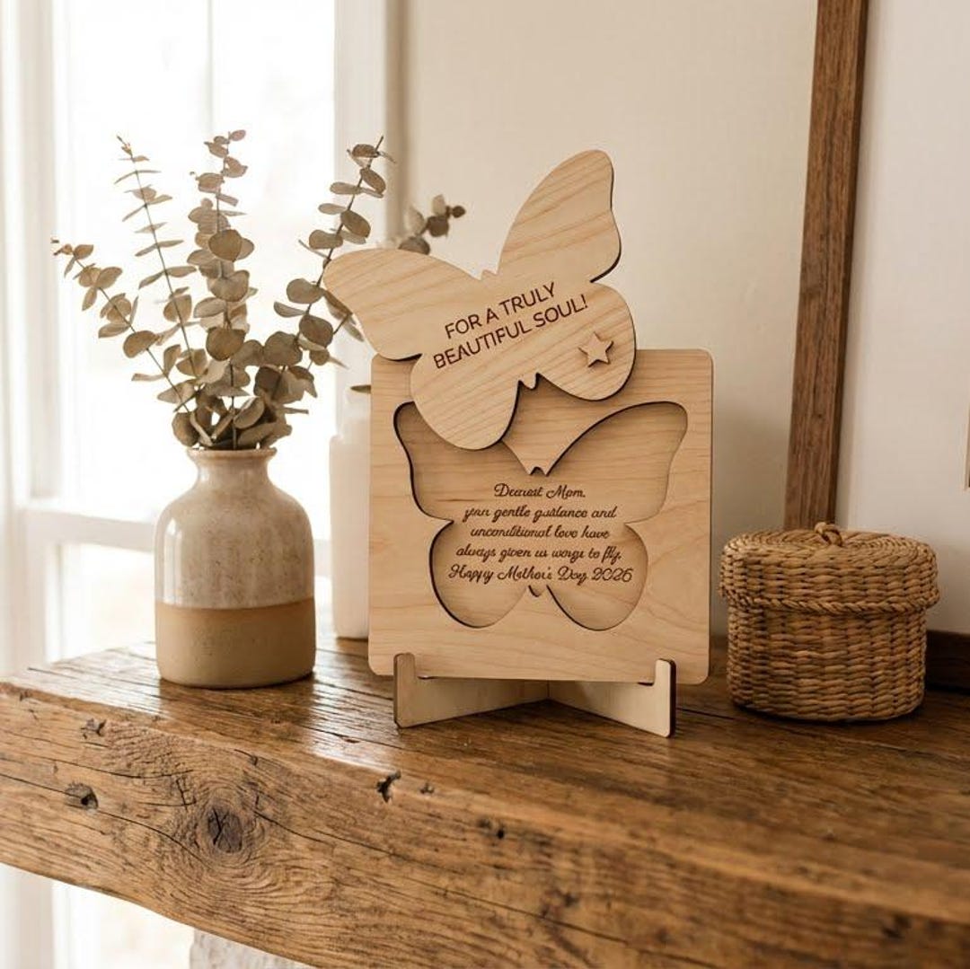 Personalized Wooden Butterfly Plaque for Mom, Custom Engraved Mother's ...