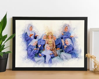 Personalisiertes Aquarell Familienporträt | Benutzerdefinierte Jubiläumsgeschenk