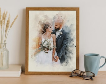 Personalisiertes Aquarell Paar Portrait: Personalisiertes Geschenk zum Hochzeitstag
